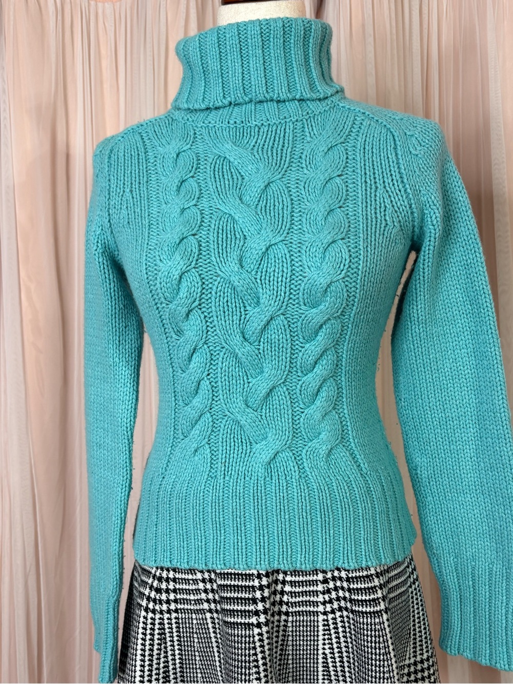 Express Cable Knit Turtleneck Sweater - Aqua Teal